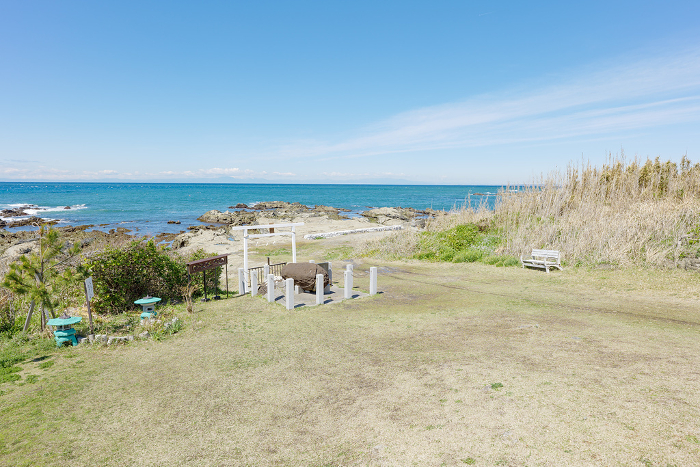 View of the Pacific Ocean in front of Suzaki Shrine, Tateyama, Chiba, March