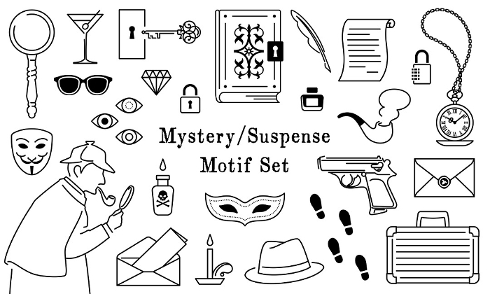 Mystery, suspense, mystery, enigma, spy Motif set