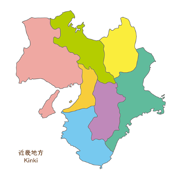 Map of the Kinki region and Kinki prefectures, colorful and bright
