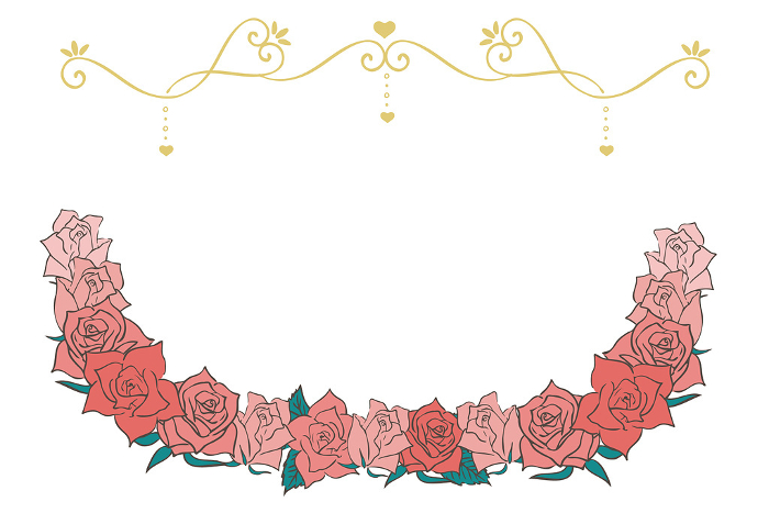 Gorgeous semi-circular framed and decorated line art of red roses