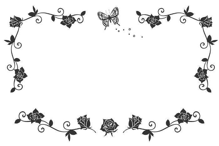 Rose and butterfly silhouette frame