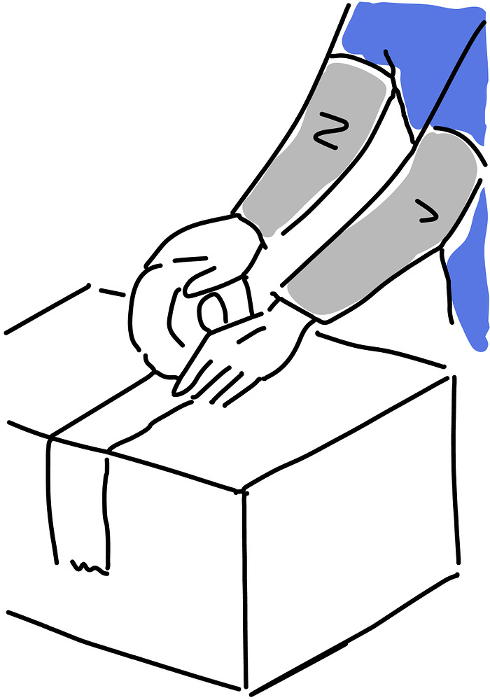 Simple line drawing of a hand packing cardboard boxes