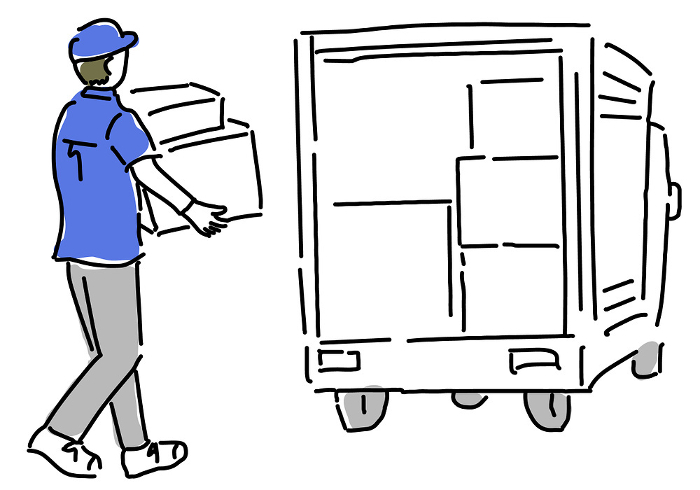 Movers simple line drawing of a truck carrying goods