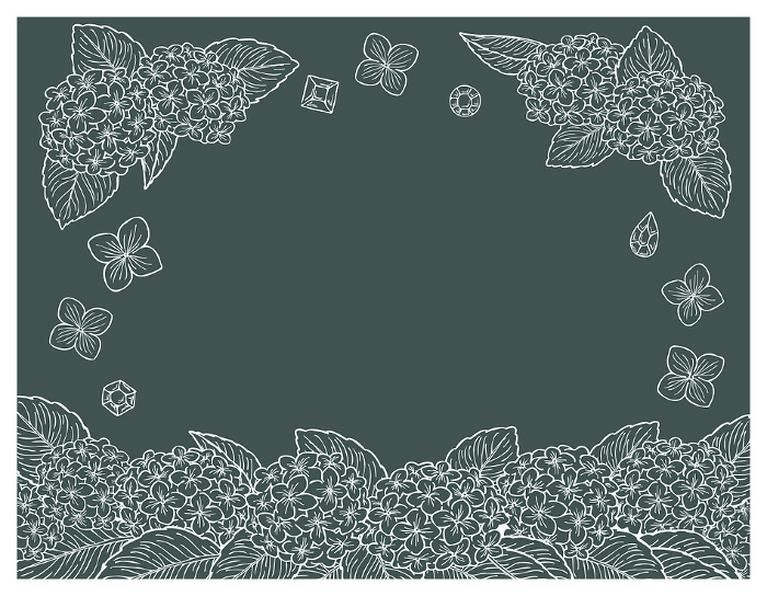 white line frame illustration set of hydrangea and jewel