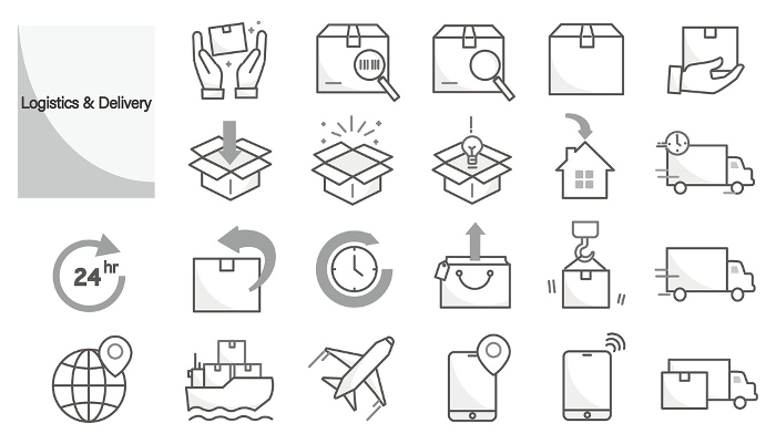 Delivery - moving - courier - domestic and international shipping simple color icons design illustration set material.