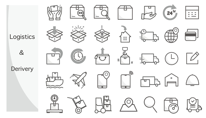 delivery - moving - home delivery - domestic and international shipping simple black and white icon design illustration set material.