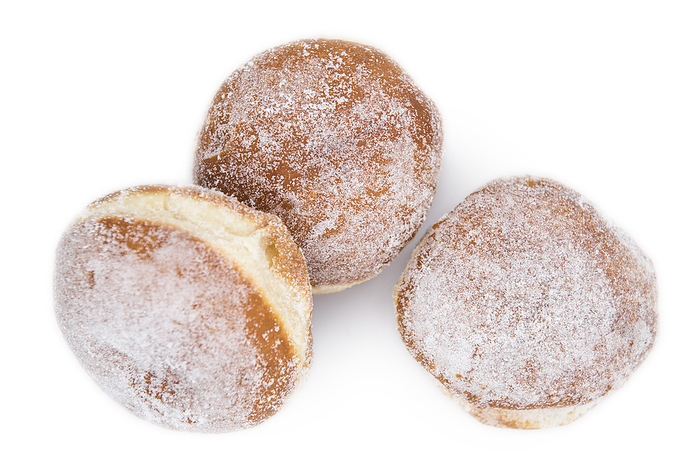 Berliner Doughnuts as detailed close up shot isolated on white background  selective focus  Berliner Doughnuts as detailed close up shot isolated on white background  selective focus , by Zoonar Christoph Sch