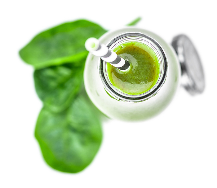 Homemade spinach smoothie isolated on white  close up  selective focus  Homemade spinach smoothie isolated on white  close up  selective focus , by Zoonar Christoph Sch
