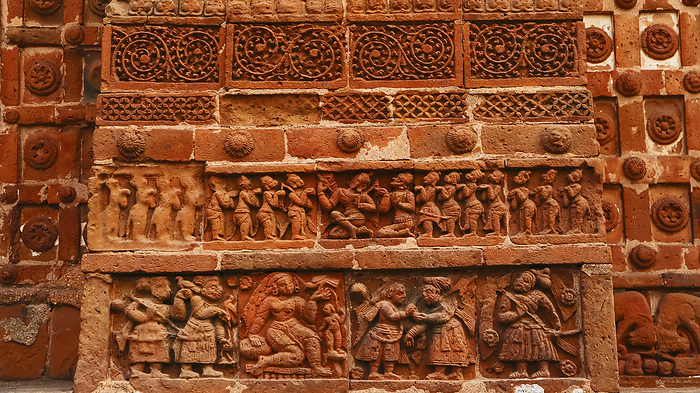 Carvings of  Ancient Human Life on the Jor Bangla Temple, Bishnupur, West Bengal, India. Carvings of  Ancient Human Life on the Jor Bangla Temple, Bishnupur, West Bengal, India., by Zoonar RealityImages