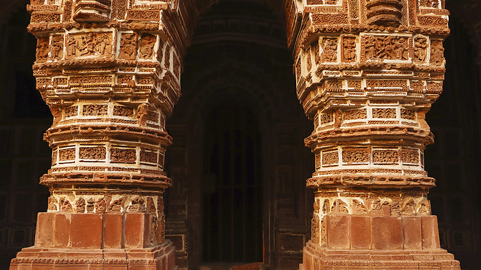 Carved Red Bricks Pillars of Shyam Rai Temple, Bishnupur, West Bengal, India. Carved Red Bricks Pillars of Shyam Rai Temple, Bishnupur, West Bengal, India., by Zoonar RealityImages