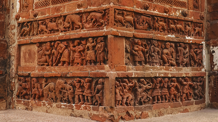 Ancient human life carvings on the Jor Bangla Temple, Bishnupur, West Bengal, India. Ancient human life carvings on the Jor Bangla Temple, Bishnupur, West Bengal, India., by Zoonar RealityImages