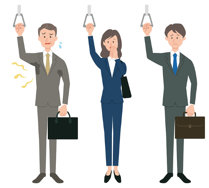 Illustration of male and female business people with body odor