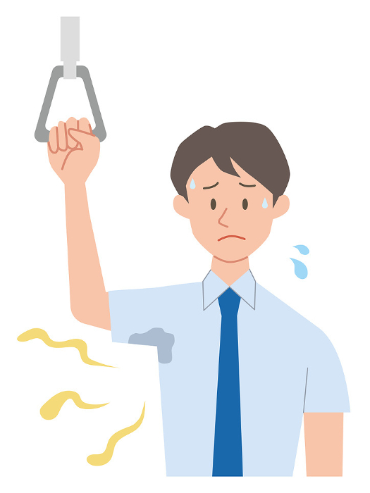 Clip art of businessman concerned about sweat stains and odor on armpits