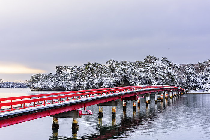 Fukuura Bridge and Fukuura Island, Matsushima in snow, Miyagi Prefecture