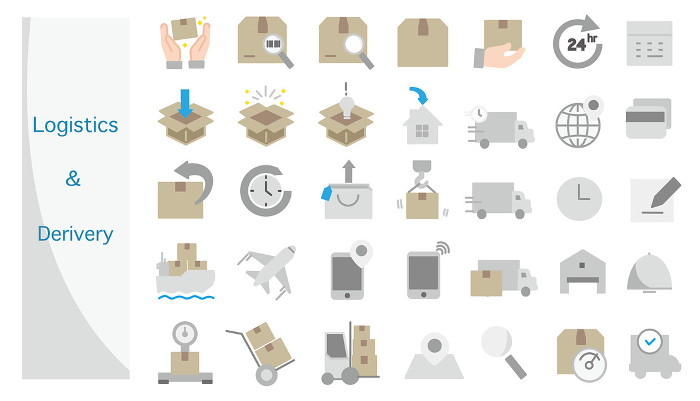 Delivery - moving - courier - domestic and international shipping simple color icons design illustration set material.