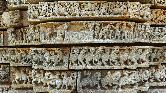 War Scenes, horses and lions carved on Mallikarjuna Temple, Basaralu, Mandya, Karnataka. War Scenes, horses and lions carved on Mallikarjuna Temple, Basaralu, Mandya, Karnataka., by Zoonar RealityImages
