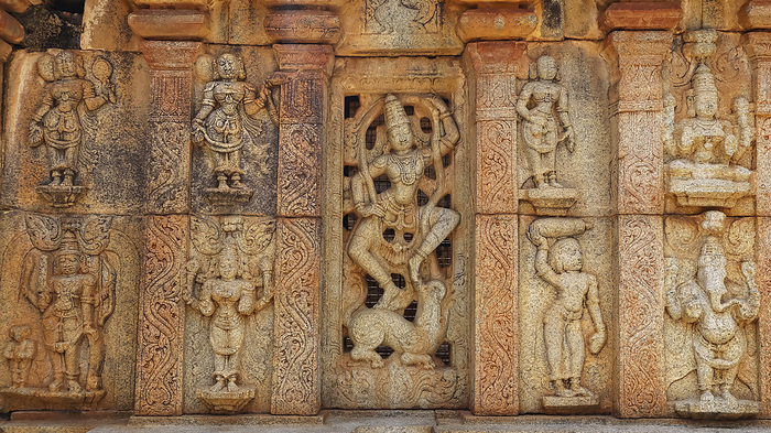 Carving Sculptures of Hindu God and Goddess on the Bhoganandishwara Temple, Nandi Hills, Chikkaballapur, Karnataka, India. Carving Sculptures of Hindu God and Goddess on the Bhoganandishwara Temple, Nandi Hills, Chikkaballapur, Karnataka, India., by Zoonar RealityImages