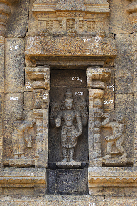 Sculpture of Lord Vishnu with Maids both Side, Yelandur, Chamarajanagar, Karnataka, India. Sculpture of Lord Vishnu with Maids both Side, Yelandur, Chamarajanagar, Karnataka, India., by Zoonar RealityImages
