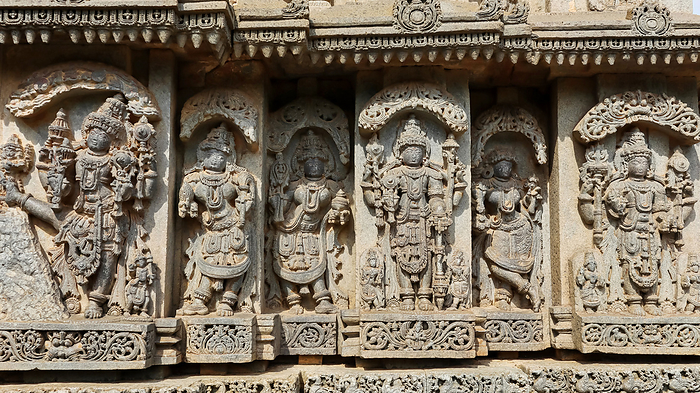 Sculpture of Hindu Gods on Chennakeshava temple, Aralguppe, Tumkur, Karnataka, India. Sculpture of Hindu Gods on Chennakeshava temple, Aralguppe, Tumkur, Karnataka, India., by Zoonar RealityImages