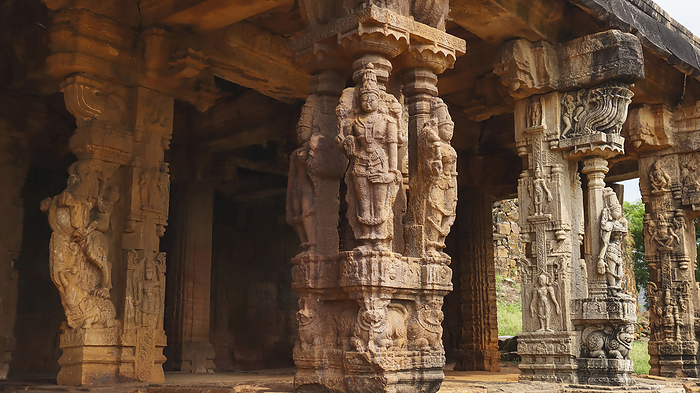 Carvings of Hindu God and Goddess on the Pillars of Mandapa at Siddhavatam Fort, Kadapa, Andhra Pradesh, India. Carvings of Hindu God and Goddess on the Pillars of Mandapa at Siddhavatam Fort, Kadapa, Andhra Pradesh, India., by Zoonar RealityImages