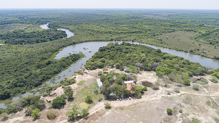 Areal view of typical Pantanal landscape, meandering tropical river through rainforest and deforeste Areal view of typical Pantanal landscape, meandering tropical river through rainforest and deforeste, by Zoonar Uwe B bergwit