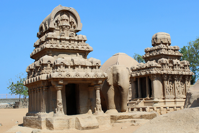 Outer view of Pancha Rathas,  also known as Five Rathas or Pandava Rathas  Mahabalipuram, Tamil Nadu, India. Outer view of Pancha Rathas,  also known as Five Rathas or Pandava Rathas  Mahabalipuram, Tamil Nadu, India., by Zoonar RealityImages