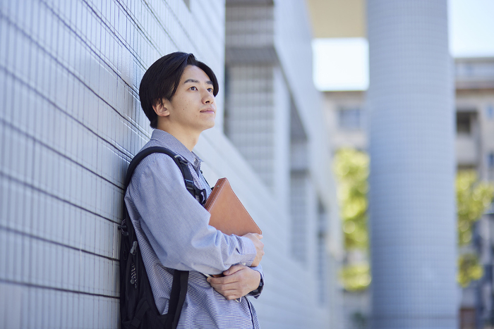 University campus and Japanese college man (People)