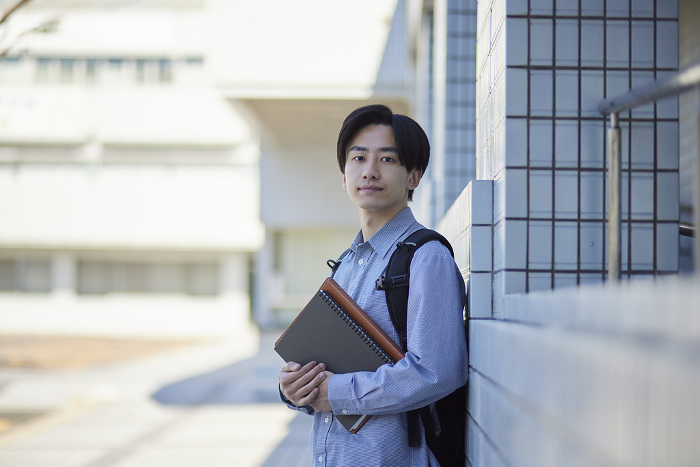 University campus and Japanese college man (People)