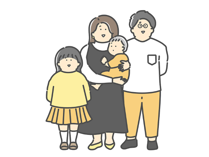 Family illustration of a young couple and their child.