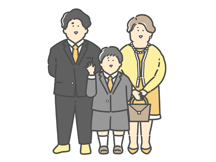 Family illustration of a young couple and their children in formal attire (entrance ceremony, graduation ceremony)