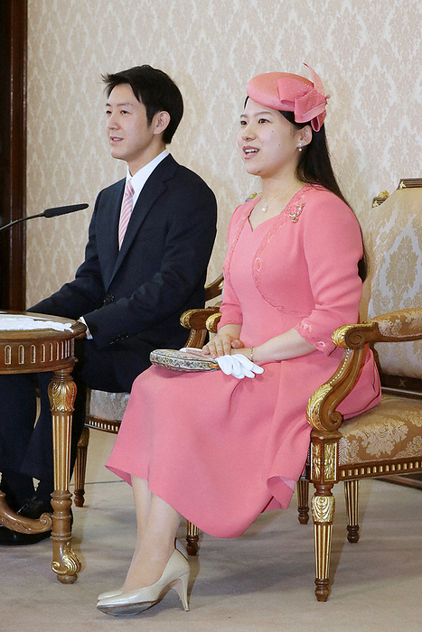 Ayako, the third daughter of Prince Takamado, and Toshi Moriya at a press conference after their engagement was finalized. Ayako, the third daughter of Prince Takamado, and Toshi Moriya hold a press conference after their engagement was finalized, at the Imperial Household Agency on July 2, 2018  Representative Photo 