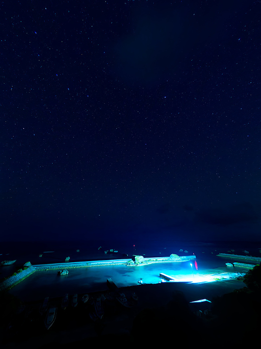 Starry sky at night at the Bora Fishing Port in Higashiheanazaki