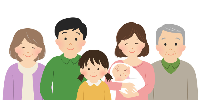 Vector illustration of a family, three generations