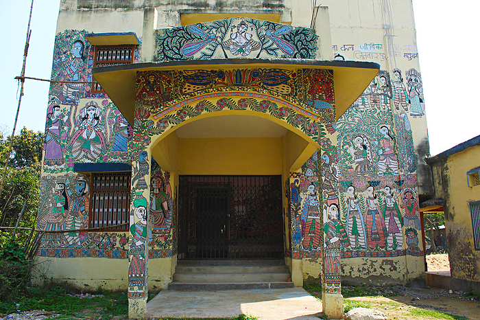 School where madhubani painting is taught.  Madhubani paintings on wall. Madhubani, Bihar, India School where madhubani painting is taught.  Madhubani paintings on wall. Madhubani, Bihar, India, by Zoonar RealityImages