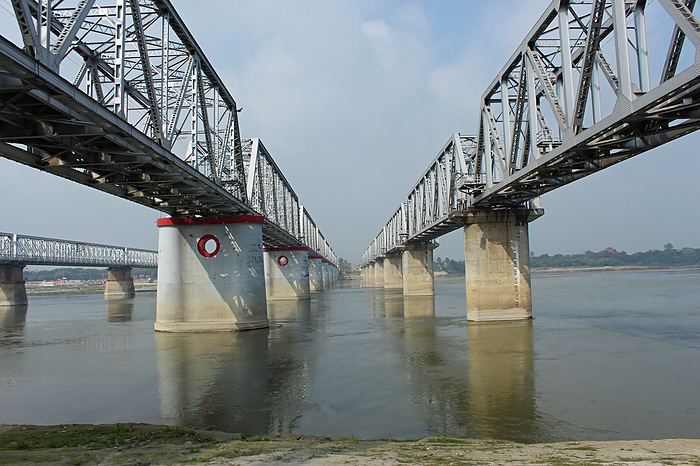 Digha Sonpur or J.P. Setu is a rail cum road steel truss bridge across river Ganga, connecting Digha Ghat in Patna and Pahleja Ghat in Sonpur, Saran district in the Indian state of Bihar.  4,556 metres long and is the second longest rail cum road bridge i Digha Sonpur or J.P. Setu is a rail cum road steel truss bridge across river Ganga, connecting Digha Ghat in Patna and Pahleja Ghat in Sonpur, Saran district in the Indian state of Bihar.  4,556 metres long and is the second longest rail cum road bridge, by Zoonar RealityImages