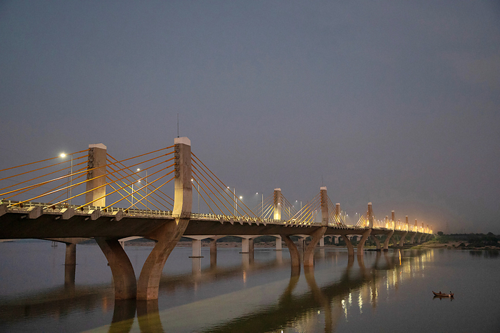 India s longest cable bridge in Bharuch inaugurated by PM Narendra Modi a 1.4 km bridge, Gujarat, India. Night Shot India s longest cable bridge in Bharuch inaugurated by PM Narendra Modi a 1.4 km bridge, Gujarat, India. Night Shot, by Zoonar RealityImages