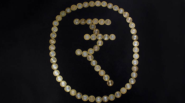Coin art made in the international symbol of rupee with ten rupee coins Coin art made in the international symbol of rupee with ten rupee coins, by Zoonar RealityImages
