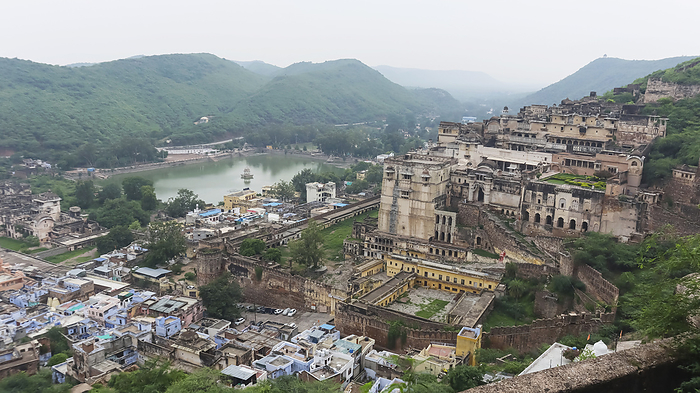 Aerial view  of Taragarh Fort and City View of Bundi, Rajasthan, India. Aerial view  of Taragarh Fort and City View of Bundi, Rajasthan, India., by Zoonar RealityImages