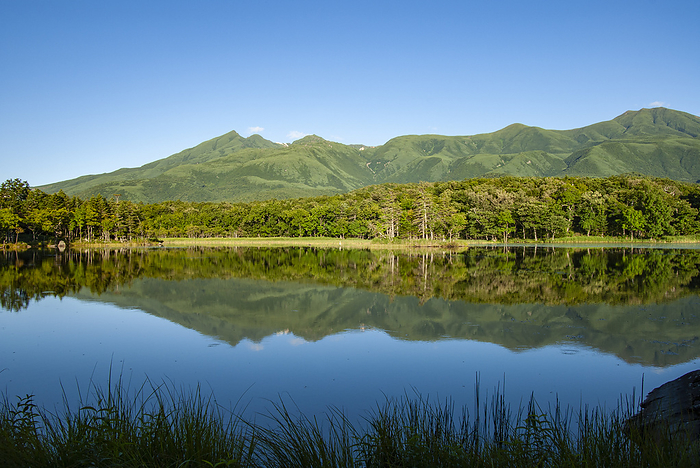 Shiretoko Five Lakes and Shiretoko Mountain Range Hokkaido Shiretoko Peninsula Taken at Shiretoko Peninsula and Shiretoko Five Lakes, a World Natural Heritage site. The mountain on the far left is Shiretoko Io zan.