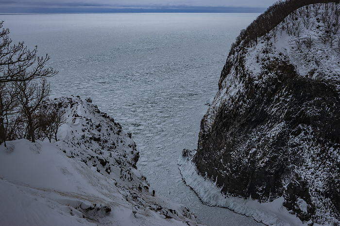 Drift ice on the Shiretoko Peninsula, Hokkaido, Japan Taken near Hlepe Falls, Shiretoko Peninsula, a World Natural Heritage site. 