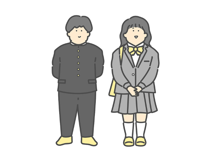 Full body illustration of male and female students
