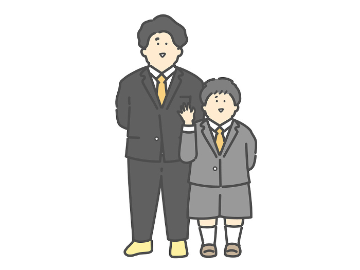 Clip art of father and child in formal wear(entrance ceremony, graduation ceremony)