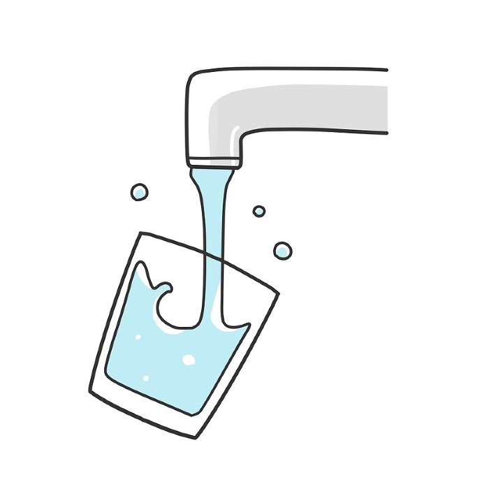 Illustration of pouring water from the tap into a glass