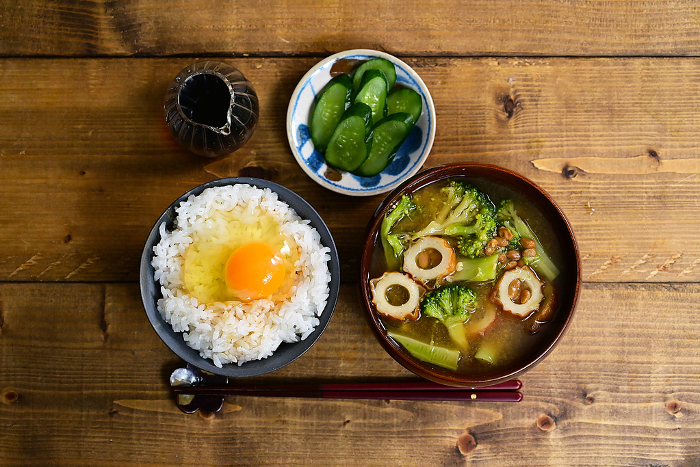 Rice with egg and natto soup