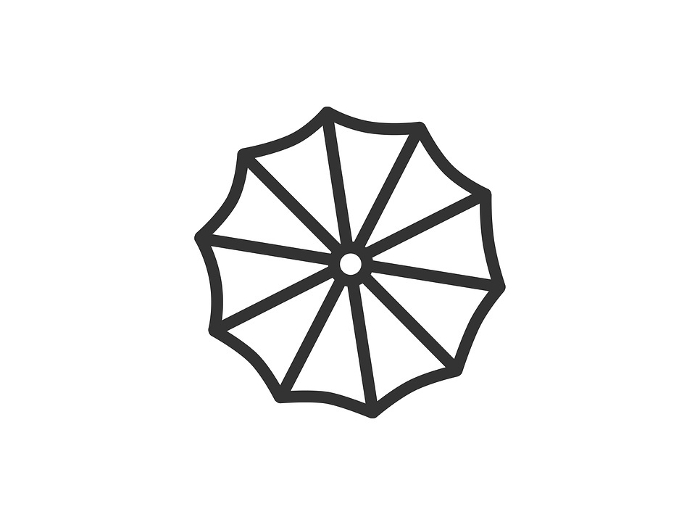 Illustration of umbrella icon (line drawing) seen from above
