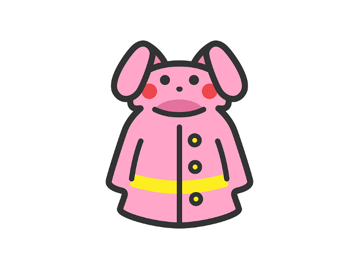 Illustration of raincoat icon (line drawing color) of rabbit for kids
