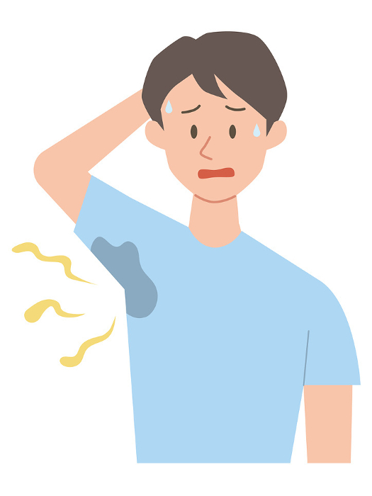 Clip art of man suffering from underarm sweat and odor