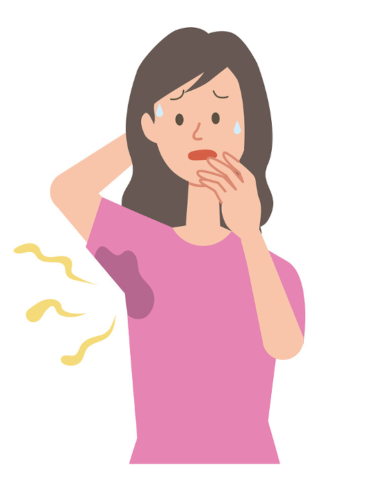 Clip art of woman suffering from underarm sweat and odor