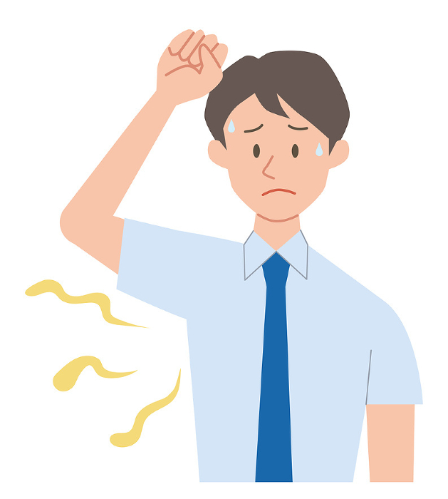 Illustration of a businessman suffering from underarm odor