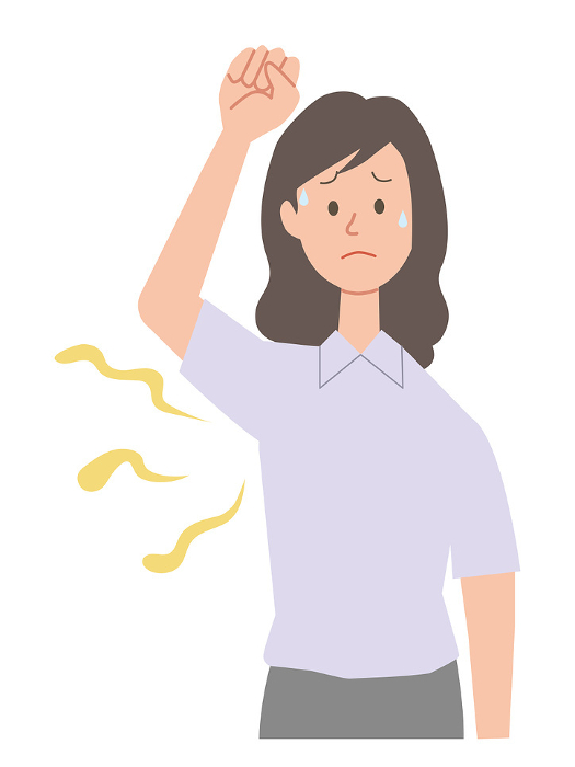 Illustration of a businesswoman suffering from underarm odor